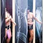 Men with ropes and art display