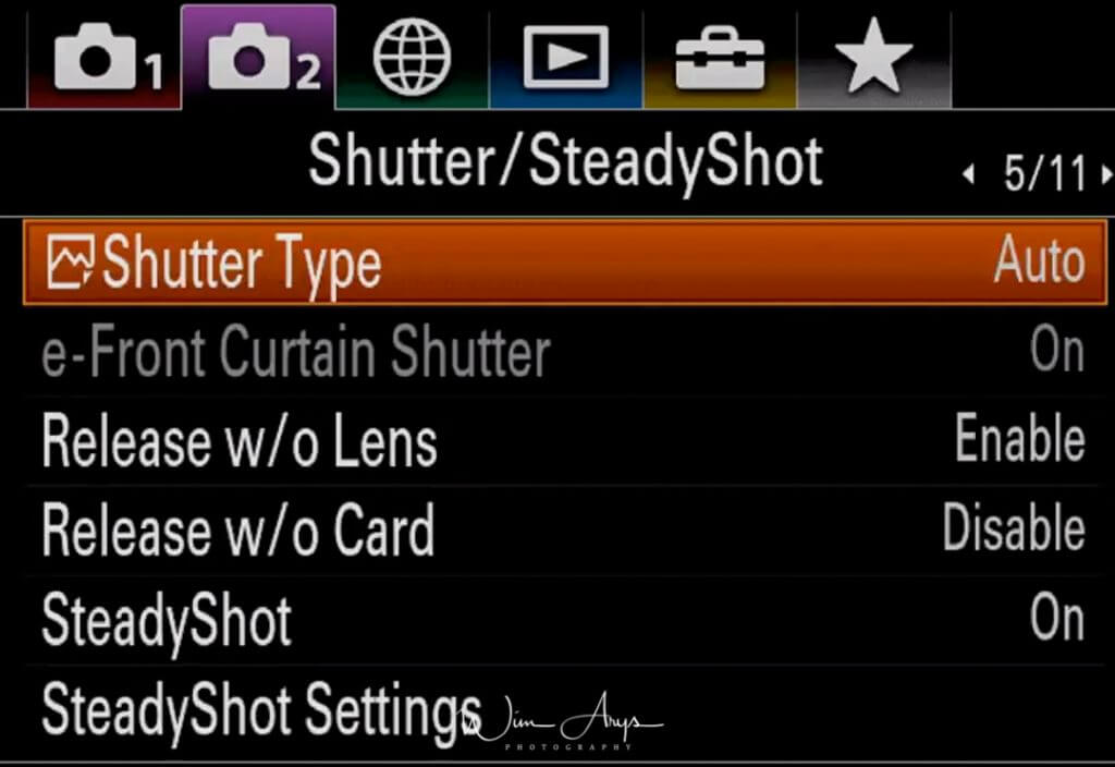 Shutter and SteadyShot Settings