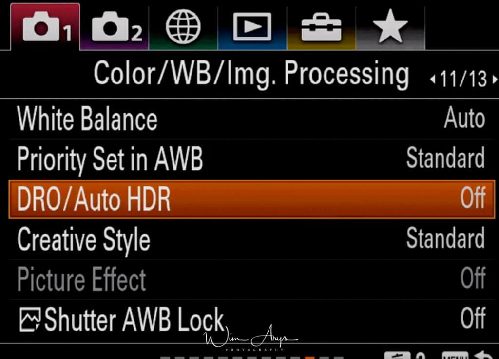 Color, White balance and Image processing settings