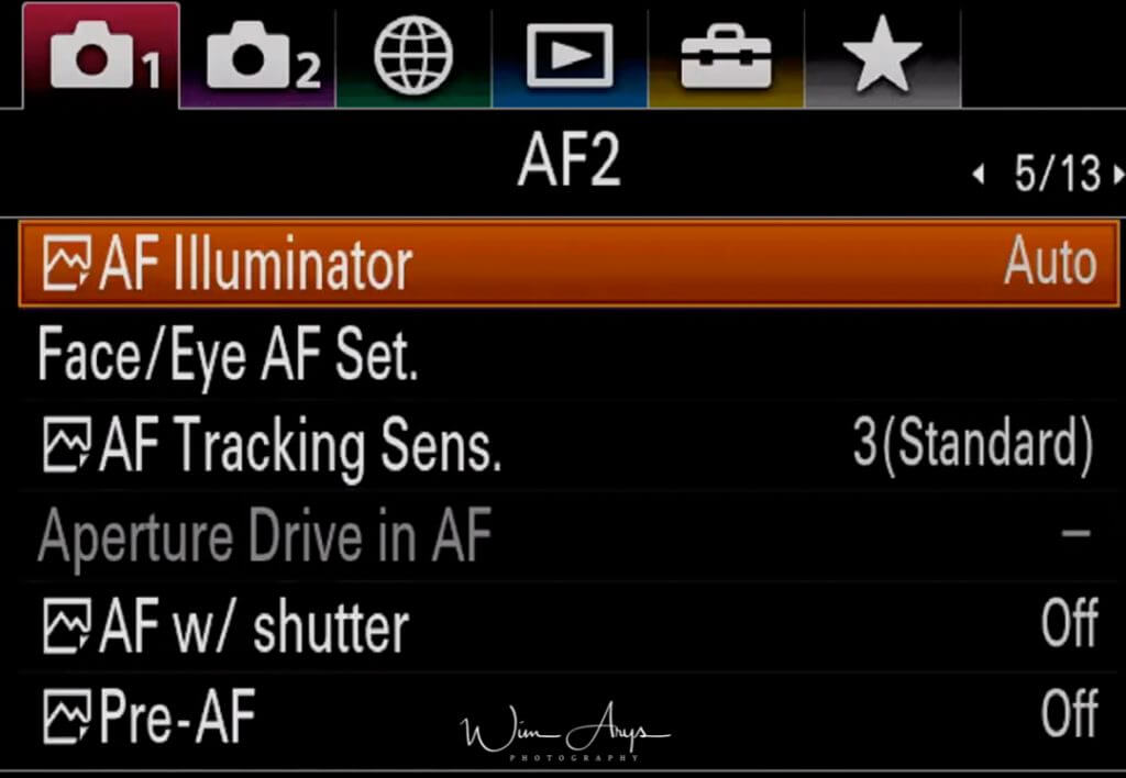 Autofocus settings page 2