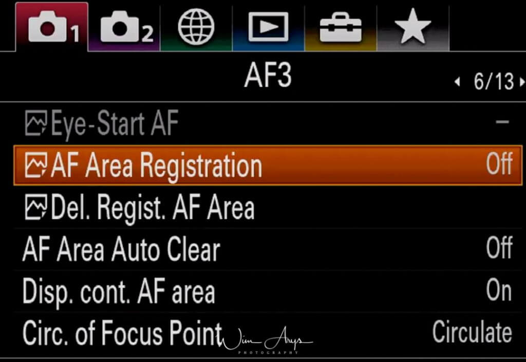 Autofocus settings page 3