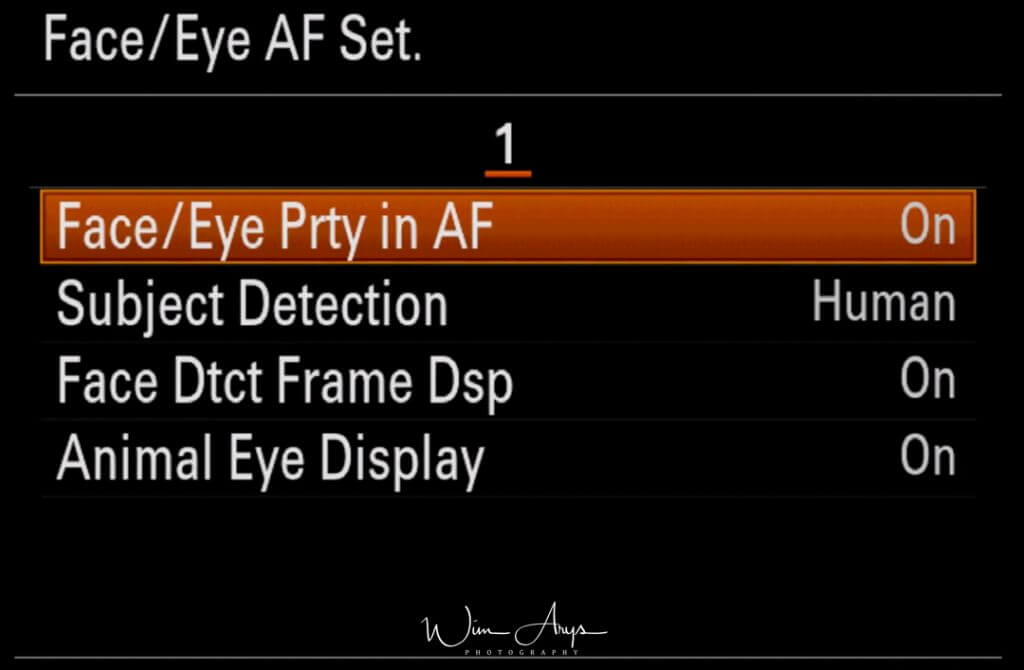 Face/Eye AF sub menu
