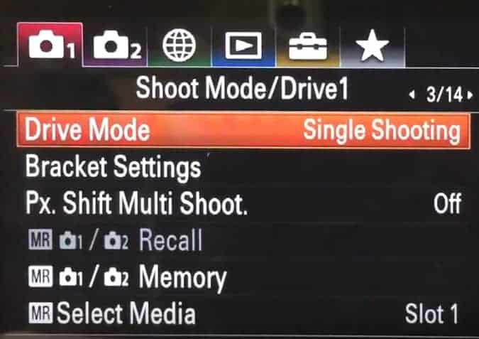 Sony A7RIII menu setup