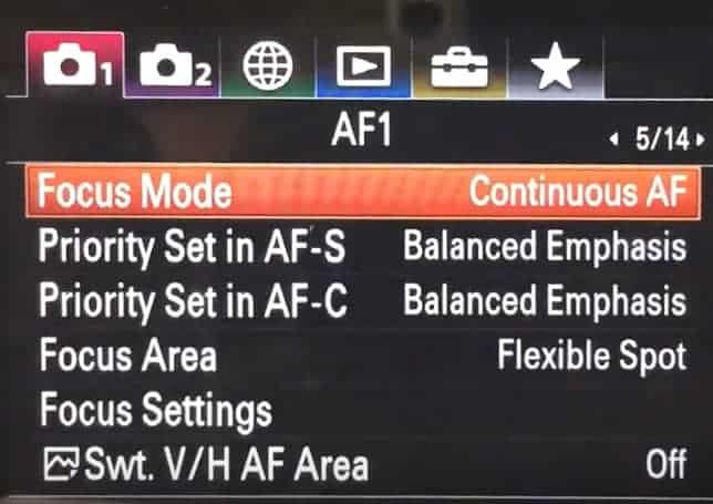 Sony A7RIII menu setup