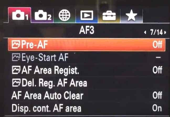 Sony A7RIII menu setup