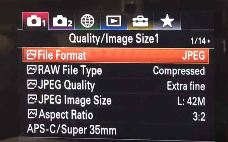Sony A7RIII menu setup