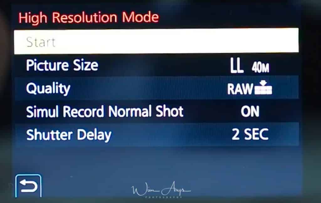 High resolution Mode menu