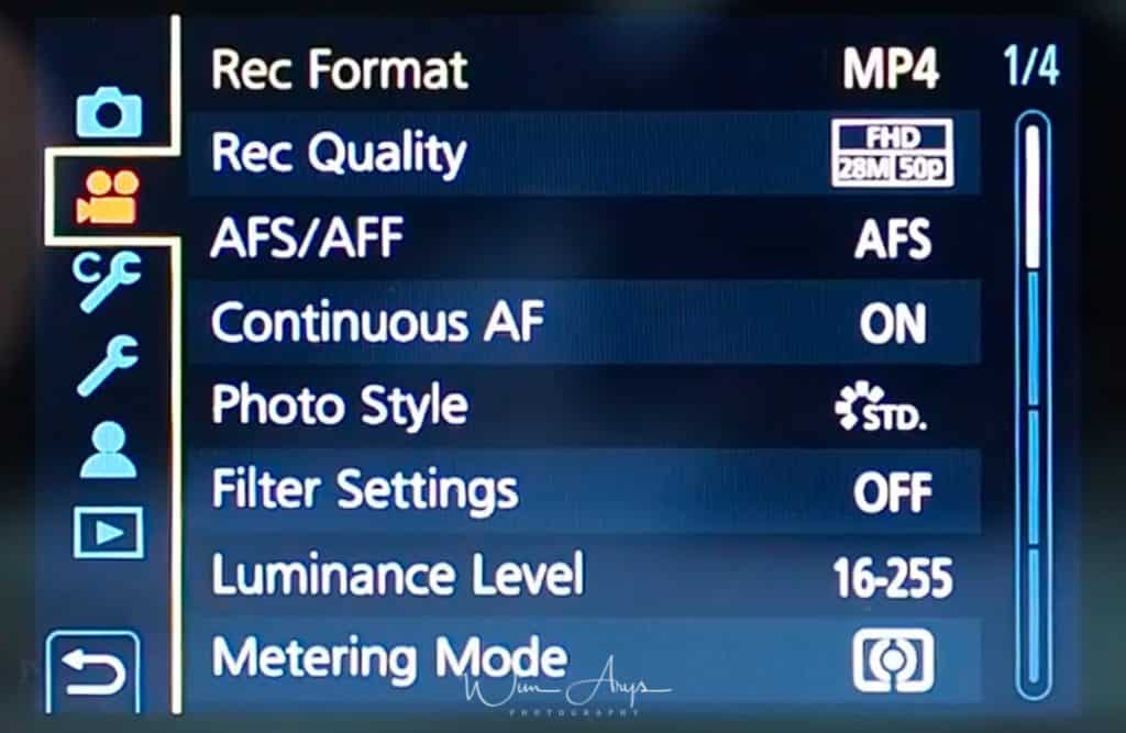 MENU → Film Camera Icon → page 1 of 4