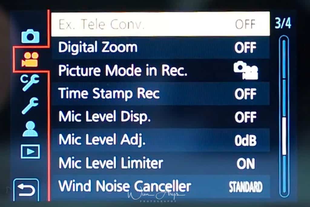 MENU → Film Camera Icon → page 3 of 4