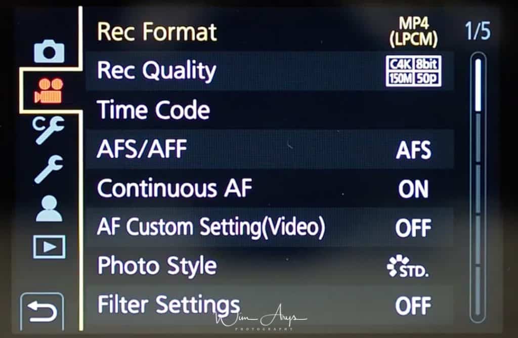 MENU → Film Camera Icon → page 1 of 4