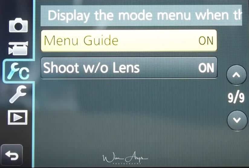 Panasonic GX80 custom menu page 9