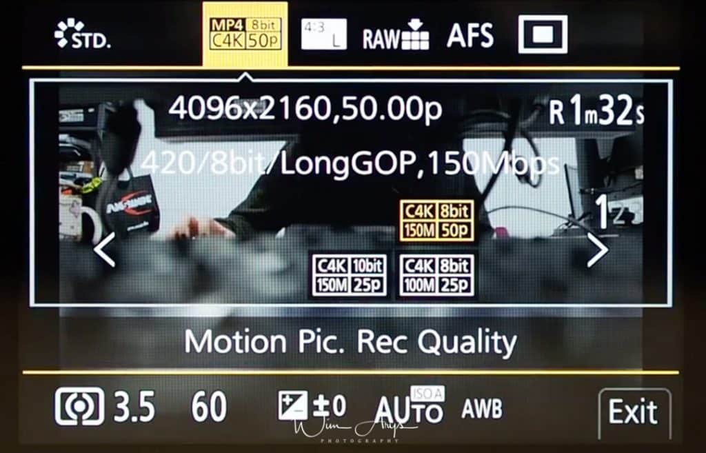 Q Menu Motion Picture settings