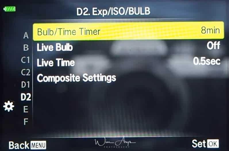 Exposure, ISO and Bulb settings page 2