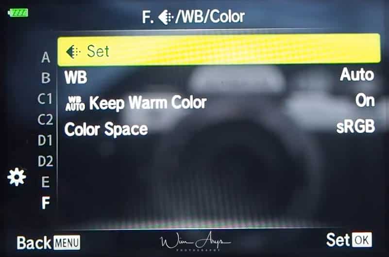 Sound, white balance and color settings