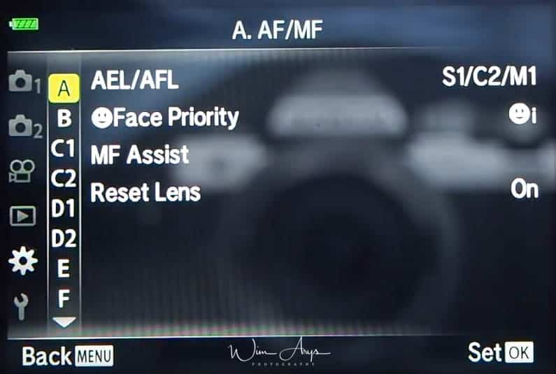 autofocus/manual focus settings