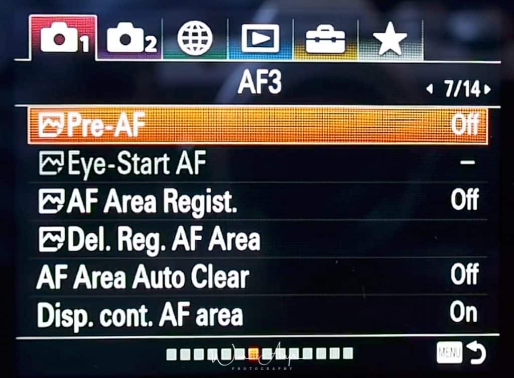 Autofocus settings page 2