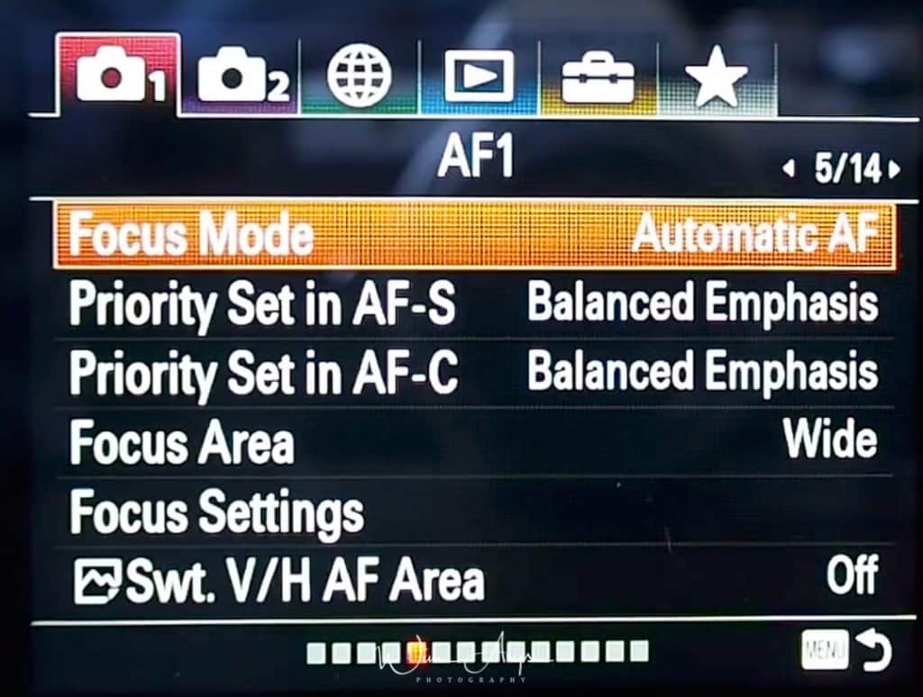 Autofocus settings page 1