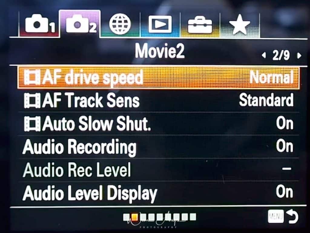 Movie autofocus and general settings page 2