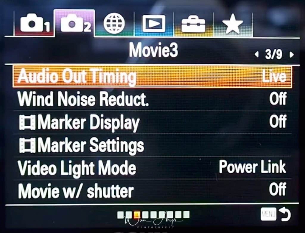 Movie autofocus and general settings page 3