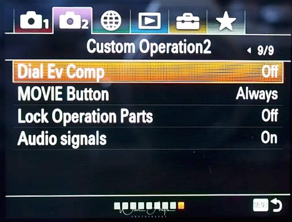 Custom operations (custom key settings) for movie mode page 2