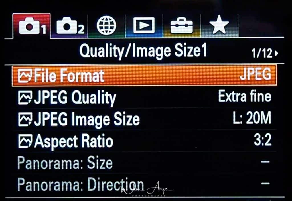 Sony RX100 Menu page 1