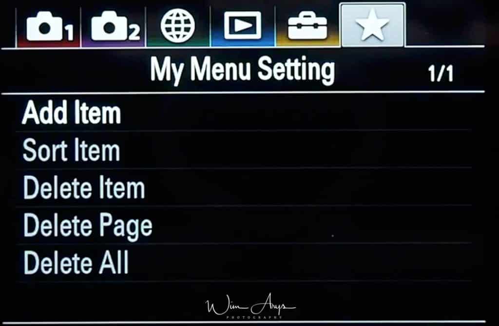 Sony RX100 6 Menu page