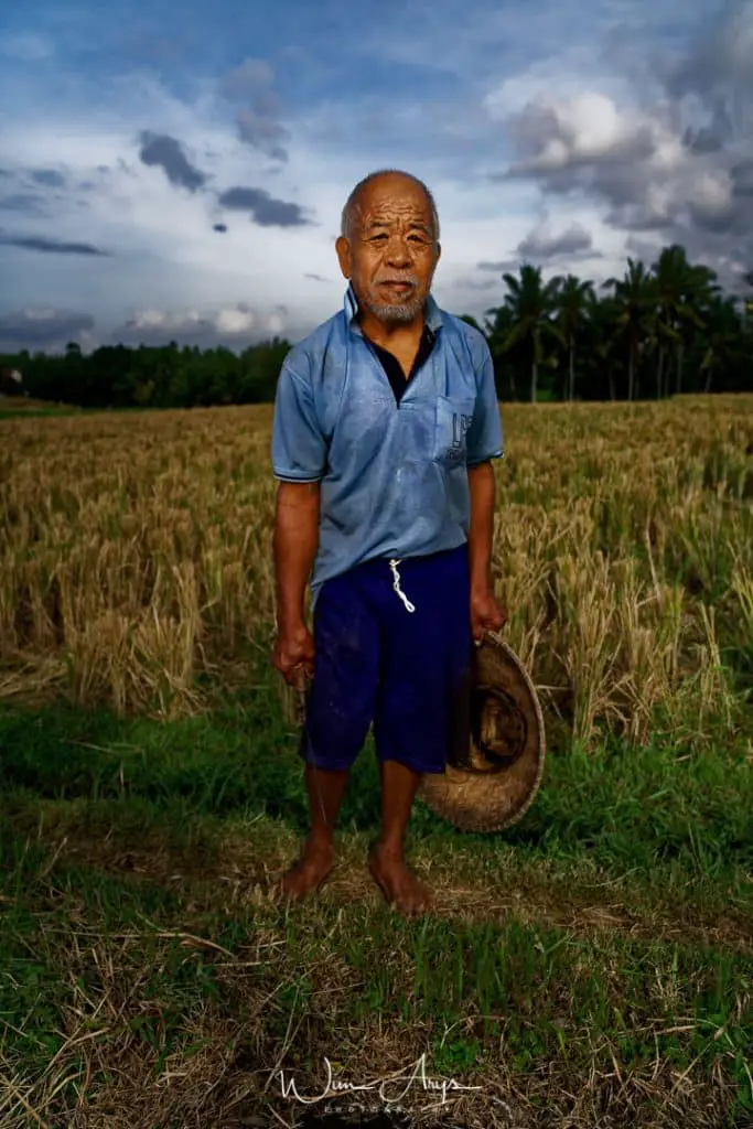 Nikon Z6, example, rice farmer, Bali, Indonesia, portrait, flash, wim Arys photography
