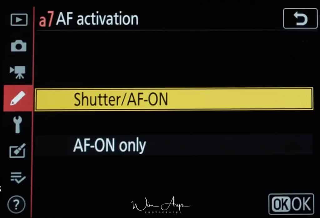 set AF activation to AF-ON