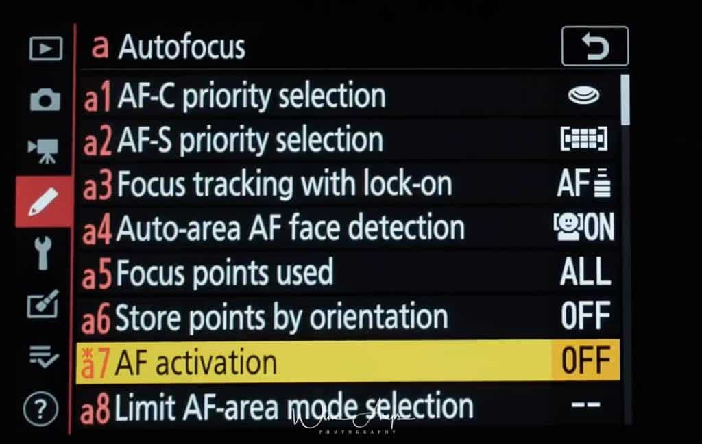 Z7 back button focus setup