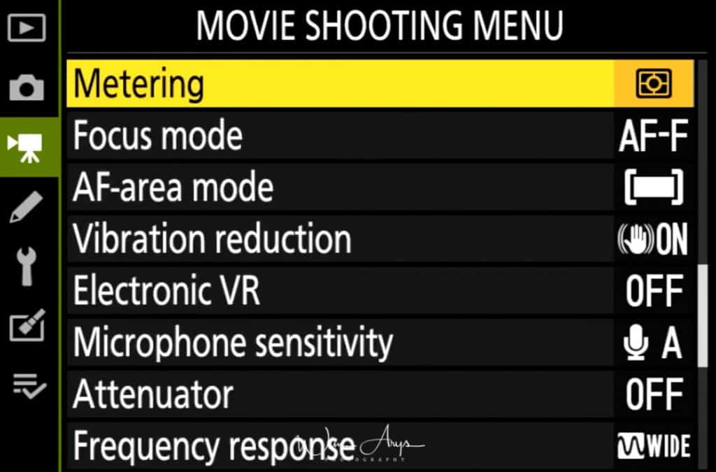 Movie Shooting Menu page 3