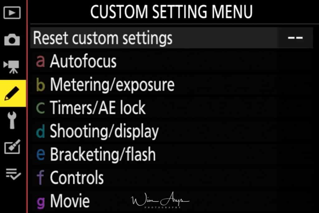 Custom Setting Menu Page 1