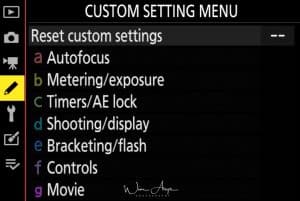 Custom Setting Menu Page 1