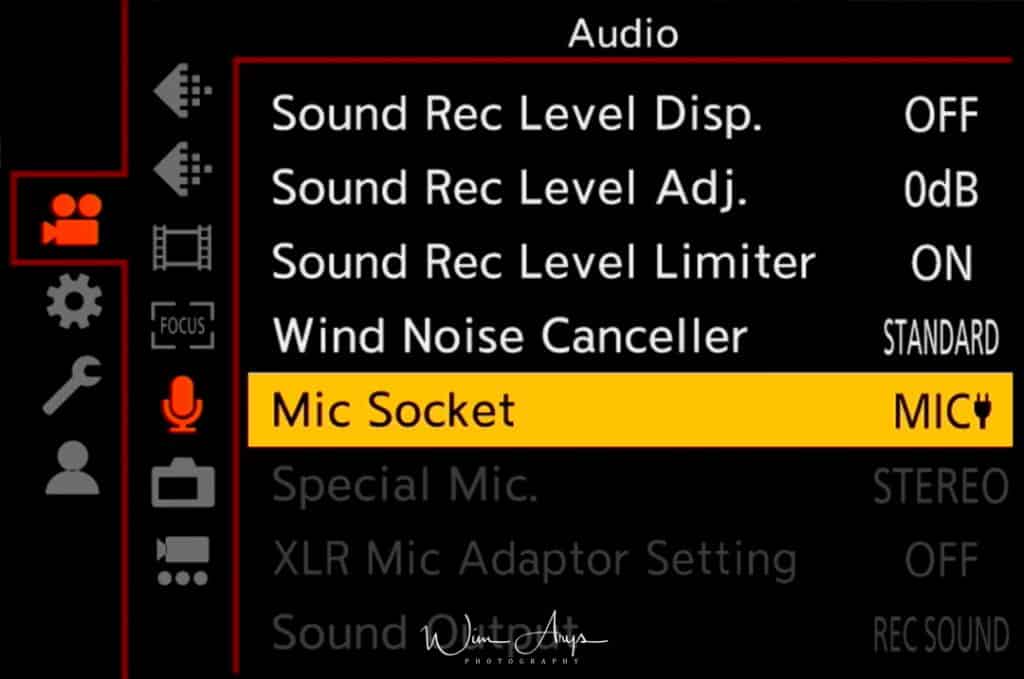 MENU → Video Menu → audio settings