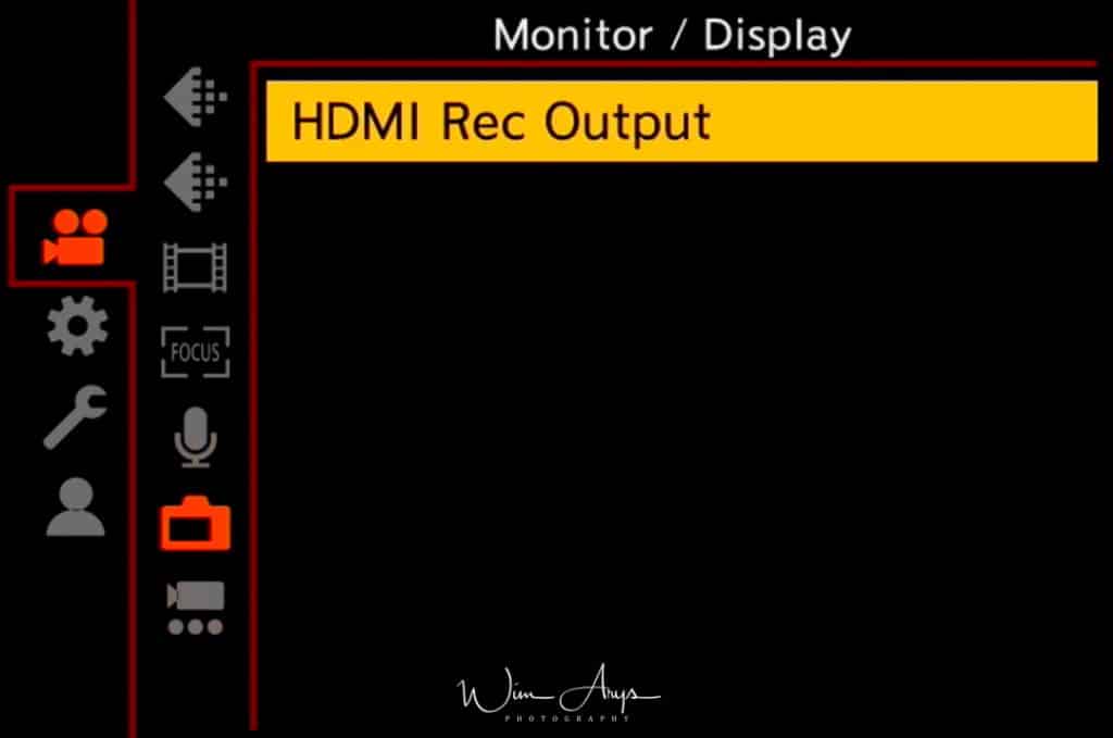 MENU → Video Menu → page 6 of 7 (Monitor and display settings)