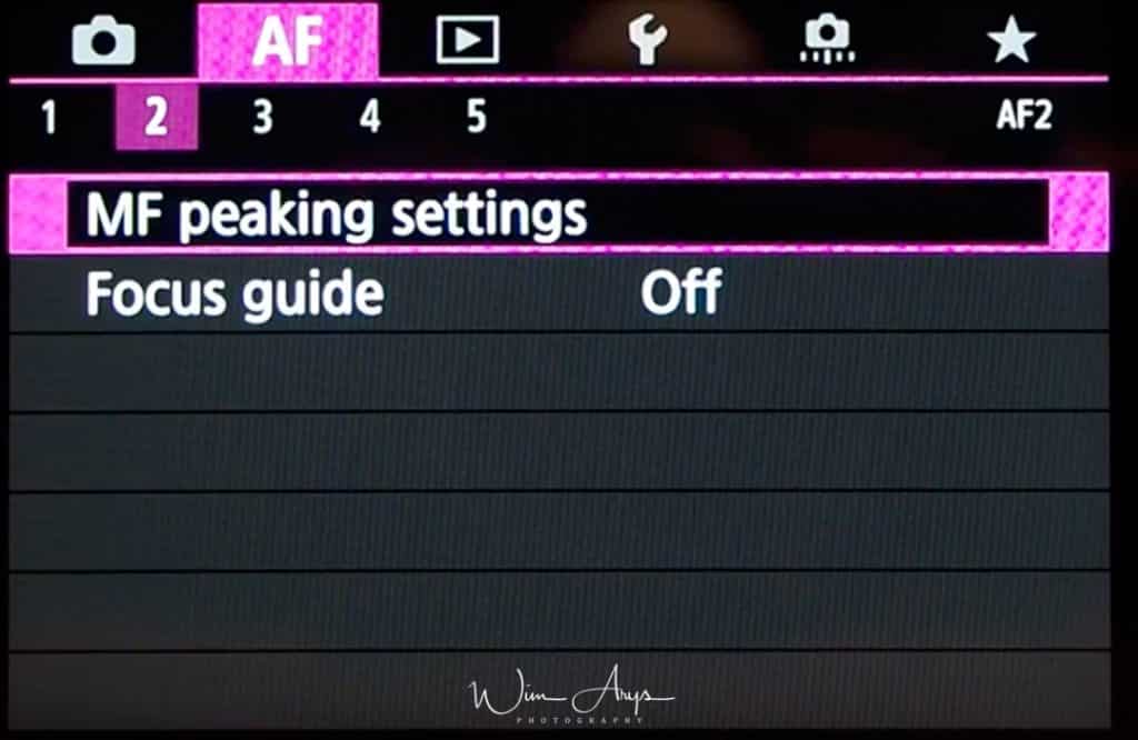 autofocus Menu Page 2 (AF2) Purple