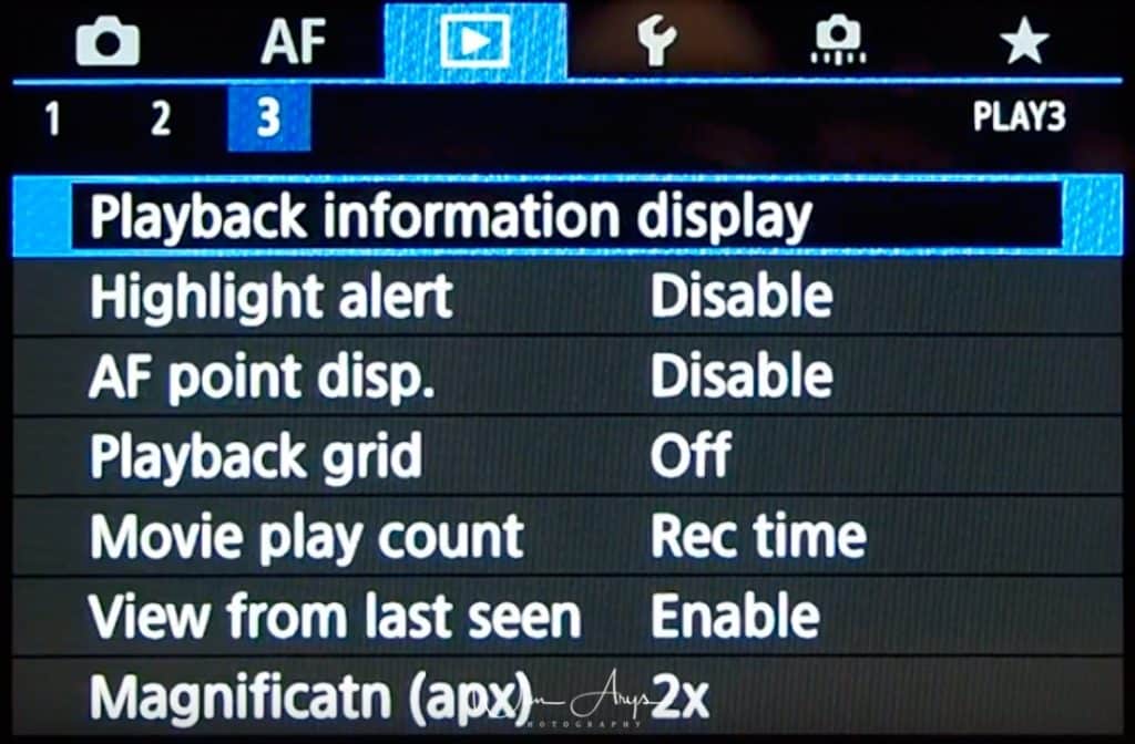 Canon EOS R playback Menu page 3