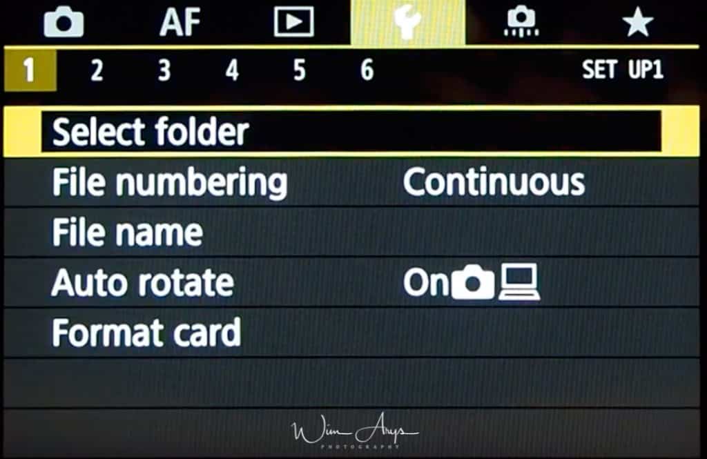 Canon EOS R Setup Menu page 1