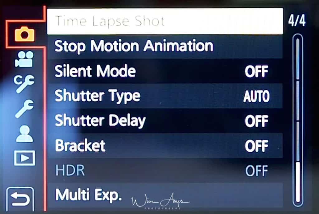 Panasonic GX9 menu camera icon page 4