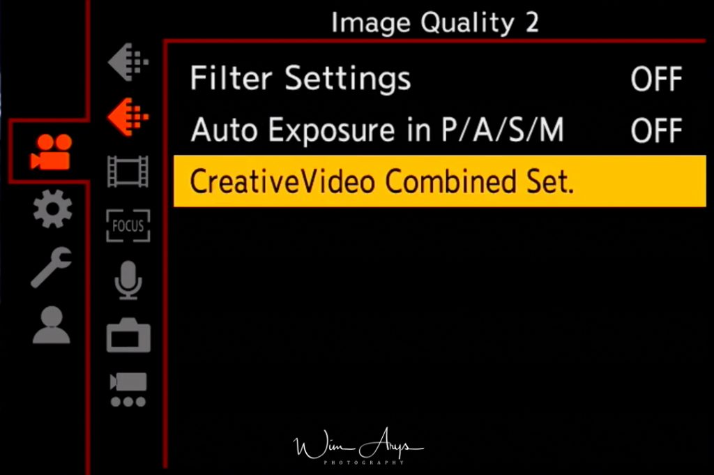 Panasonic S1, video menu, page 2