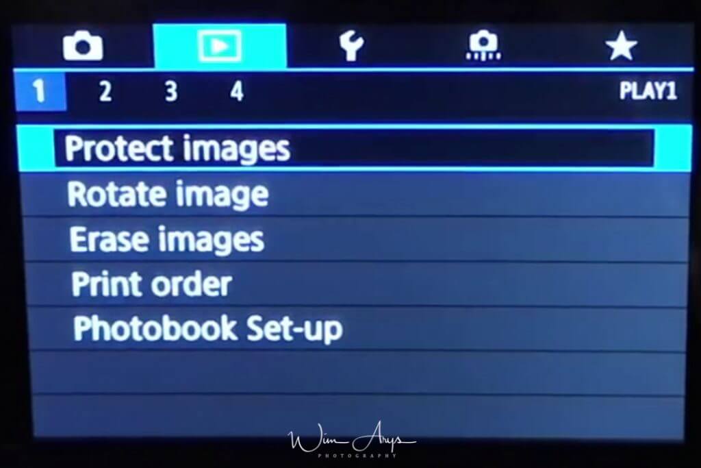 Canon EOS RP playback Menu page 1