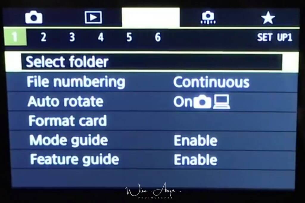 Canon EOS RP Setup Menu page 1