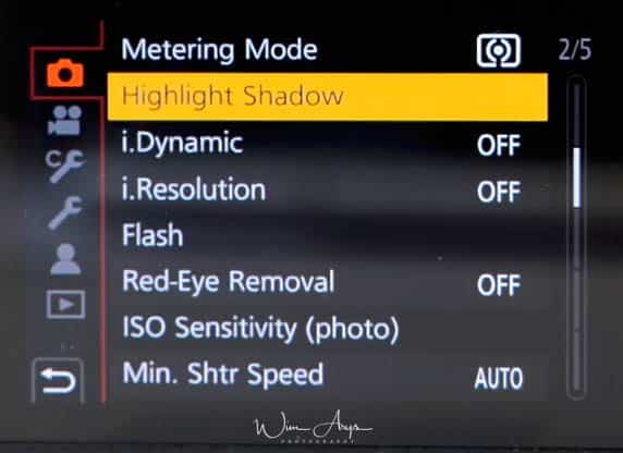 Panasonic G95-G90 menu camera icon page 2