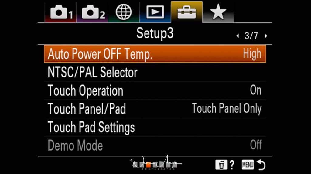 RX100 VII setup menu page 3