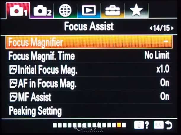 red camera icon page 14 Focus assist settings