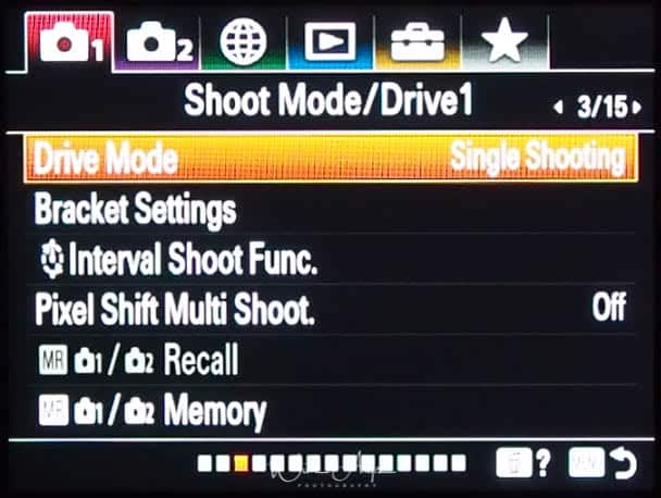 red camera icon page 1 (Shoot Mode/Drive 1)