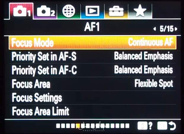 red camera icon page 5 (autofocus settings page 1)