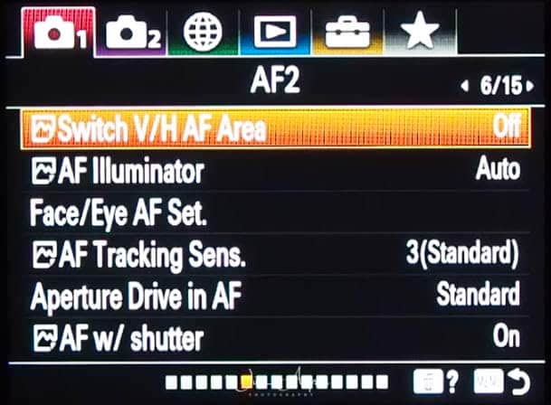 red camera icon page 6 (autofocus settings page 2)