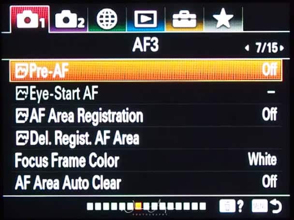 red camera icon page 7 (autofocus settings page 3)