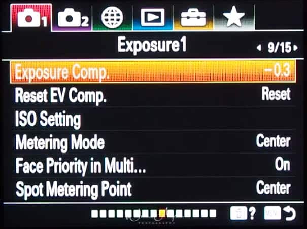 red camera icon page 9 (Exposure settings page 1)