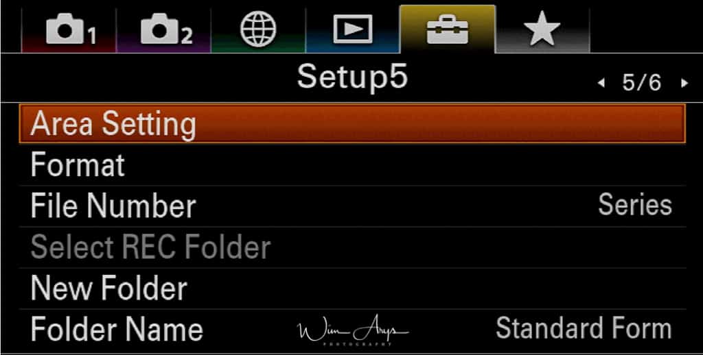 camera setup menu page 5